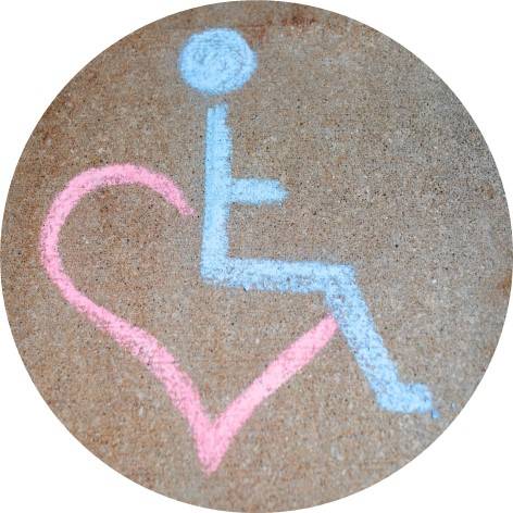 modified accessibility symbol, human sitting on a heart instead of a wheelchair